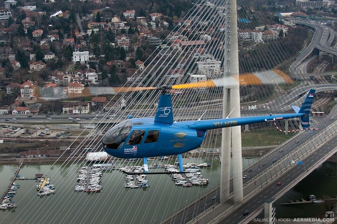 Helicopter Flying over Belgrade - Starting at Dobanovci and Meeting the Robinson R44